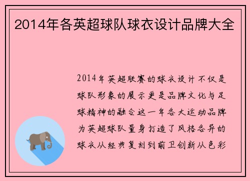 2014年各英超球队球衣设计品牌大全
