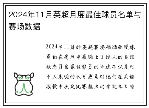 2024年11月英超月度最佳球员名单与赛场数据